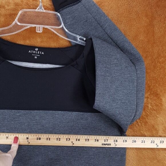 ATHLETA Sweatshirt Womens Medium Gray Fuse Colorblock Scuba Neoprene Thumbhole - Picture 7 of 9